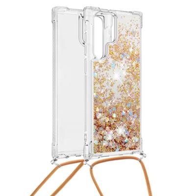Lunso - Backcover hoes met koord - Samsung Galaxy S22 Ultra - Glitter Goud