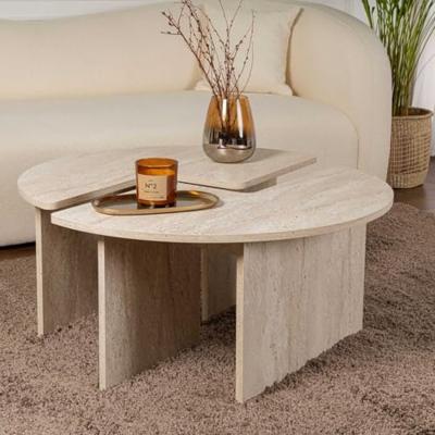 Salontafel - MOIRA - Rond - Travertin marmer effect - 90 x 90 x 41 cm