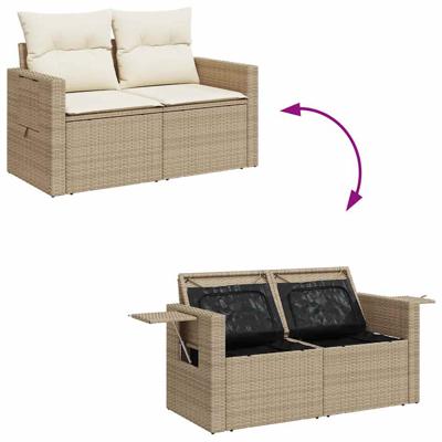 4-delige Loungeset met kussens poly rattan beige - thumbnail