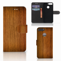 Huawei Y6 2018 Book Style Case Donker Hout - thumbnail
