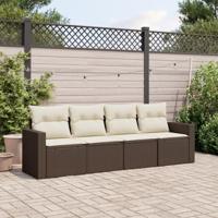 4-delige Loungeset met kussens poly rattan bruin - thumbnail
