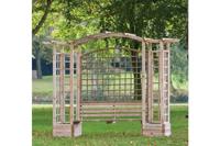 Houten rozenboog met tuinbank en bloembakken 270 x 287 cm - thumbnail
