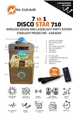 N-GEAR Disco Star 710 Silver - Draadloze Karaoke Bluetooth Speaker - Sterrenprojector - 2 Microfoons N-GEAR Disco Star 710 Silver - Draadloze Karaoke Bluetooth Speaker - Sterrenprojector - 2 Microfoons