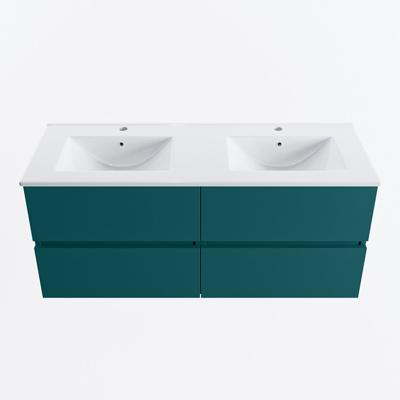 MONDIAZ VICA 120cm badmeubel onderkast Smag 4 lades. Wastafel DENIA dubbel 2 kraangaten, kleur Glanzend Wit.