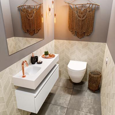 Mondiaz Andor toiletmeubel 100cm mat wit met witte wastafel links met kraangat Mondiaz Andor toiletmeubel 100cm mat wit met witte wastafel links met kraangat