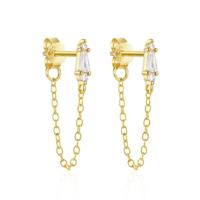 Goudkleurige Elenza Oorbellen met Ketting en Zirkonia - Luxe Dames Sieraad - thumbnail