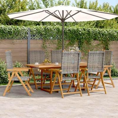 7-delige Tuinset poly rattan en massief hout grijs