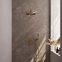 Brauer Gold Carving Thermostatische Regendoucheset Inbouw - Hoofddouche 30 cm - Rechte Wandarm - 3 Weg - Handdouche Staaf - Doucheslang - Wandaansluitbocht - Geborsteld Goud - thumbnail