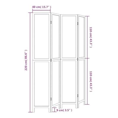 Kamerscherm met 4 panelen massief paulowniahout wit Kamerscherm met 4 panelen massief paulowniahout wit