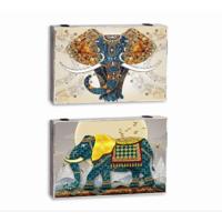 Decoratieve Doos DKD Home Decor Multicolour Turkoois Hout MDF Olifant Indiaas Teller (2 Stuks) - thumbnail