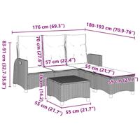 3-delige Tuinbankstel met kussens L-vormig poly rattan grijs - thumbnail