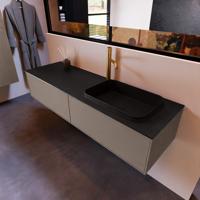 Badkamermeubelset Mondiaz Erin 150 cm met 2 Lades met RIDGE Wastafel Rechts Urban met 1 kraangat Greeploos Mat Smoke - thumbnail