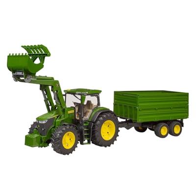 John Deere 7R 350 met voorlader en trailer van Bruder