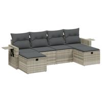 6-delige Loungeset met kussens poly rattan lichtgrijs - thumbnail
