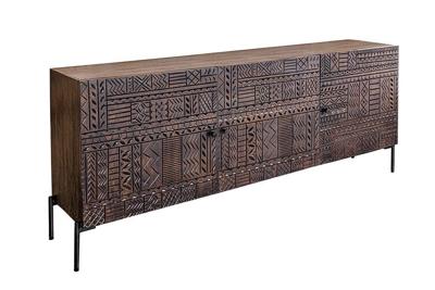 Massief dressoir TRIBAL 180cm antiek bruin mangohout 3D front veel opbergruimte - 45995
