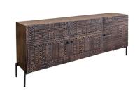 Massief dressoir TRIBAL 180cm antiek bruin mangohout 3D front veel opbergruimte - 45995 - thumbnail