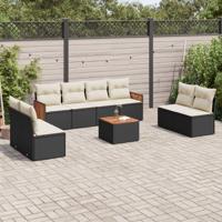 9-delige Loungeset met kussens poly rattan zwart - thumbnail