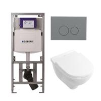 Villeroy & Boch O.novo toiletset met Geberit inbouwreservoir met diepspoel wandcloset wit soft close zitting en bedieningsplaat licht grijs met ronde knoppen wit 0701131/0124124/0124182/SW1102374/ - thumbnail