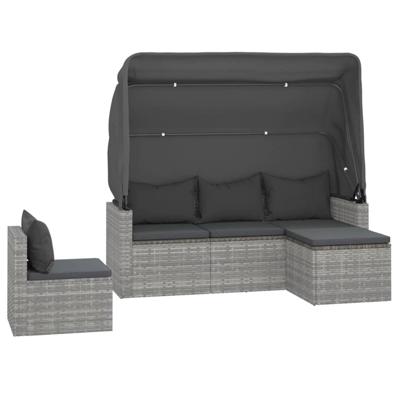 4-delige Loungeset met kussens poly rattan grijs