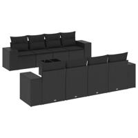 9-delige Loungeset met kussens poly rattan zwart - thumbnail