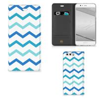 Huawei P10 Plus | Hoesje met Magneet | Zigzag Blauw - thumbnail