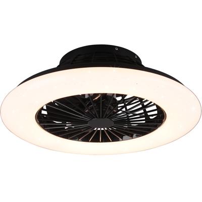 LED Plafondlamp met Ventilator - Plafondventilator - Trion Romina - 30W - Aanpasbare Kleur - Afstandsbediening - Dimbaar - Rond - Mat Zwart - Kunststof