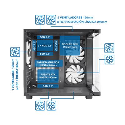 ATX Semi-toren doos CoolBox COO-CHA-GM100-0 Zwart Tower