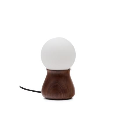 Kave Home Tafellamp 'Okeni' Notenhout en glas, 26cm