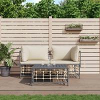 3-delige Loungeset met kussens poly rattan antracietkleurig - thumbnail