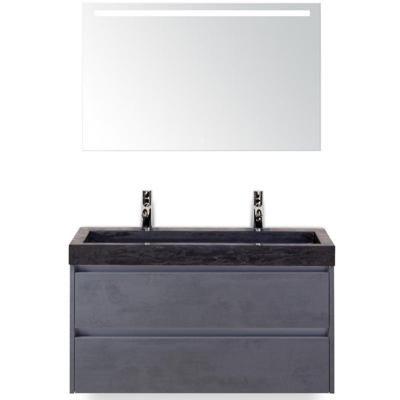 Dante Badmeubelset 100 cm - Beton Antrac - Wastafel Hardsteen Wit Lucca 2 Kraangaten met Sence Spiegel