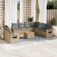 10-delige Loungeset met kussens poly rattan beige - thumbnail