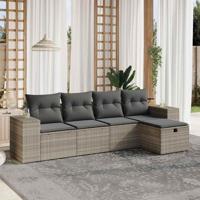 5-delige Loungeset met kussens poly rattan lichtgrijs - thumbnail