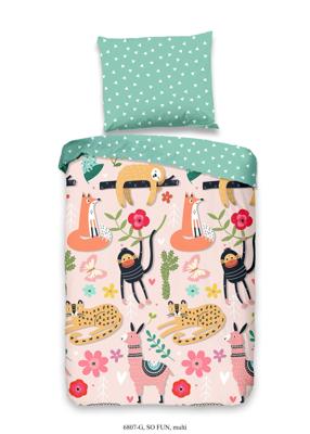 Good Morning dekbedovertrek junior 120 x 150 cm katoen groen/roze Good Morning dekbedovertrek junior 120 x 150 cm katoen groen/roze
