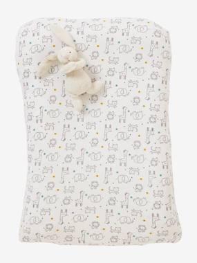 Katoenen hoes voor aankleedkussen ivoor met print