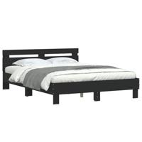 Bedframe met hoofdbord bewerkt hout zwart 140x200 cm - thumbnail