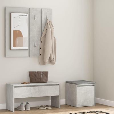 Garderobe set bewerkt hout betongrijs