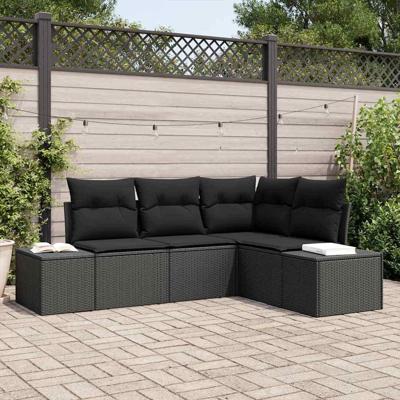 Tuinbankenset met opslag 4 pcs Zwart poly rattan