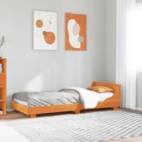Bedframe met hoofdbord massief grenenhout wasbruin 90x200 cm - thumbnail