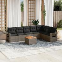 8-delige Loungeset met kussens poly rattan grijs - thumbnail