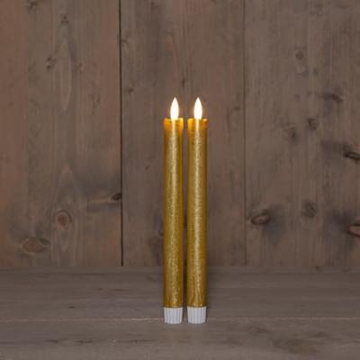 Anna&apos;s Collection LED dinerkaars 3d flame rustiek 23 cm goud 2 stuks