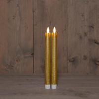 Anna&apos;s Collection LED dinerkaars 3d flame rustiek 23 cm goud 2 stuks - thumbnail