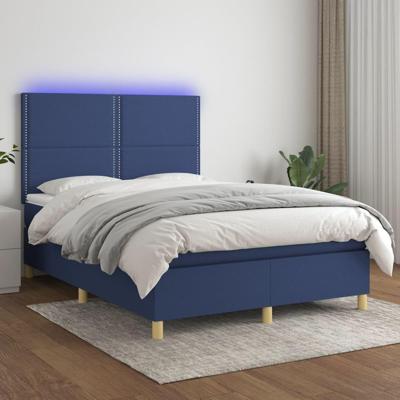 Boxspring met matras en LED stof blauw 140x200 cm