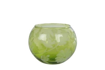 Theelicht Flower S groen glas 10x10x8cm