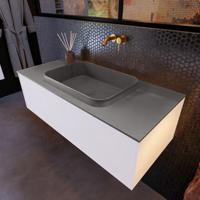 Badkamermeubelset Mondiaz Erin 100 cm met 1 Lade met RIDGE Wastafel Midden Dark grey Zonder Kraangaten Greeploos Mat Carrara - thumbnail