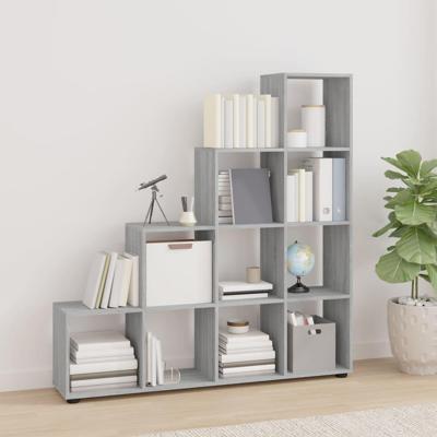 Boekenkast trapvormig 142 cm bewerkt hout grijs sonoma eiken