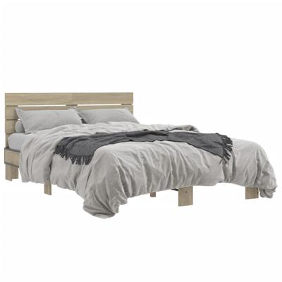 Bedframe bewerkt hout metaal sonoma eikenkleurig 150x200 cm