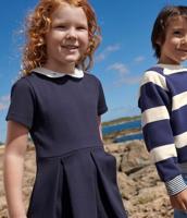 Korte mouwen katoenen kinderjurk PETIT BATEAU marineblauw - thumbnail
