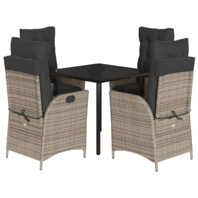 5-delige Tuinset met kussens poly rattan grijs