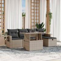 6-delige Loungeset met kussens poly rattan lichtgrijs - thumbnail