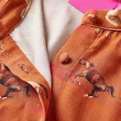 Kinderjurk met paardenprint 140 cognackleurig